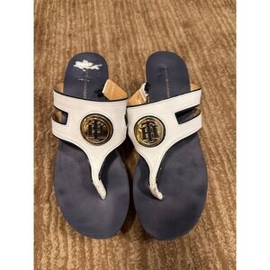 Tommy Hilfiger‎ Wedge Sandals Thong White Logo Comfort Casual 8.5